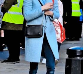 kate middleton s casual style how to dress like an off duty duchess, Kate Middleton outfit with a blue top and blue coat