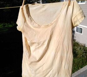 natural tie dye tshirt process elise s sewing studio, Paprika and onion skin natural tie dye tshirt hanging to dry