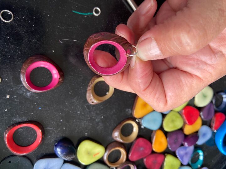 how to make a lovely pair of sliced nut dangles, Attach jump ring