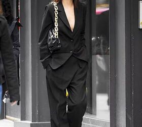 6 emily ratajkowski inspired outfit ideas how to steal her style, Emily Ratajkowski wearing a suit and sneakers
