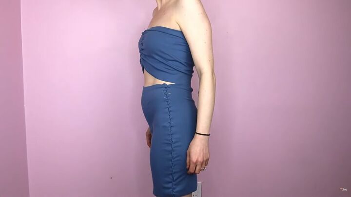 how to make a no sew no glue diy skirt and tube top using t shirts, DIY pencil skirt from the side