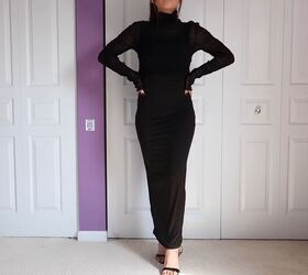 how to style a black maxi dress in 9 different trendy ways, Monochrome black maxi dress outfit