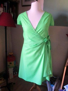 a spring green wrap dress without a pattern
