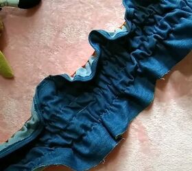 how to make a cute diy denim top out of old jeans, How to sew shirring on denim