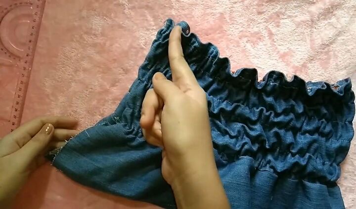 how to make a cute diy denim top out of old jeans, Sewing the top closed