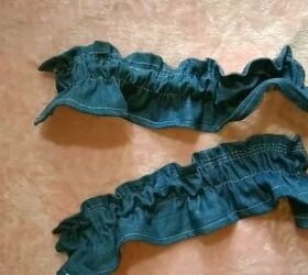 how to make a cute diy denim top out of old jeans, Adding elastic to the straps