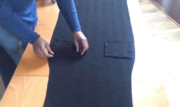 how to cut sew a chanel inspired sleeveless turtleneck maxi dress, Attaching the pockets to the dress