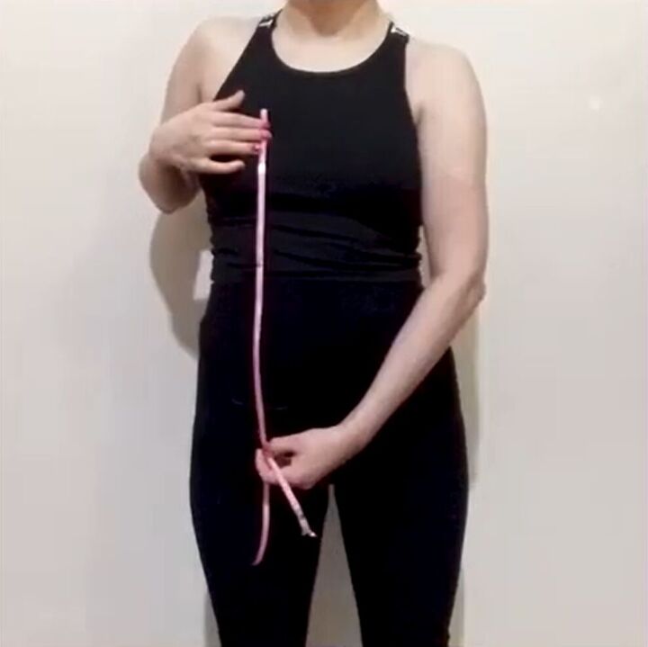 how to make a sexy cowl neck dress without a sewing machine, Taking measurements with a ribbon