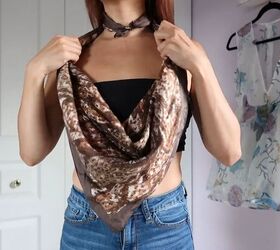 how to tie a silk scarf as a top 9 trendy ways to wear a silk scarf, Pulling the scarf down
