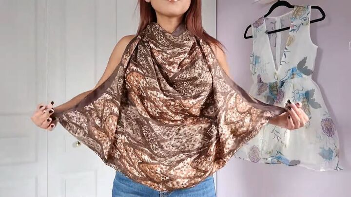 how to tie a silk scarf as a top 9 trendy ways to wear a silk scarf, Rolling the bottom corners