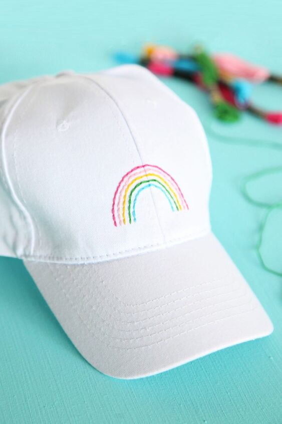 diy how to make your own embroidered rainbow baseball cap