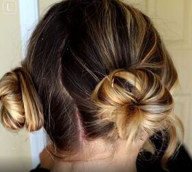 7 quick easy french pin hairstyles that look effortlessly chic, Cute space bun hairstyle with u shaped pins