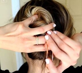7 quick easy french pin hairstyles that look effortlessly chic, Inserting the French pin from the bottom