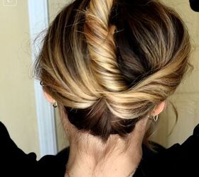 7 quick easy french pin hairstyles that look effortlessly chic, Twisting hair up at the back