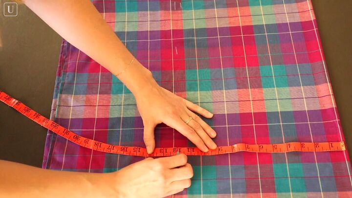 how to sew a cute tank top out of an old tablecloth, Marking measurements on the fabric