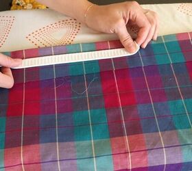 how to sew a cute tank top out of an old tablecloth, Laying the elastic along the channel