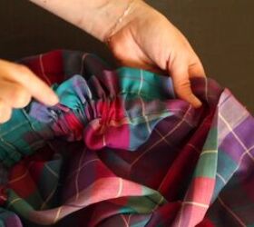 how to sew a cute tank top out of an old tablecloth, Feeding elastic through the top