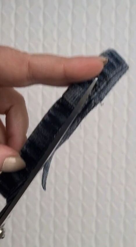 how to make denim bracelets rings out of old jean hems, Making DIY denim accessories