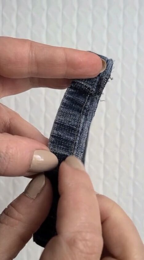 how to make denim bracelets rings out of old jean hems, DIY denim accessories made out of old jeans