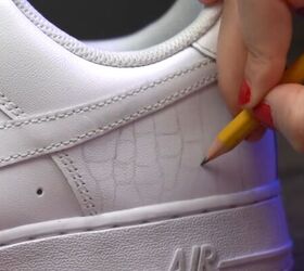 how to make textured diy croc skin sneakers with a wood burning tool, Drawing the crocodile pattern