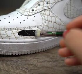 how to make textured diy croc skin sneakers with a wood burning tool, How to paint crocodile skin