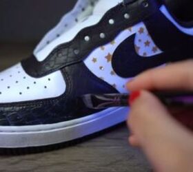 how to make textured diy croc skin sneakers with a wood burning tool, Applying a matte finisher