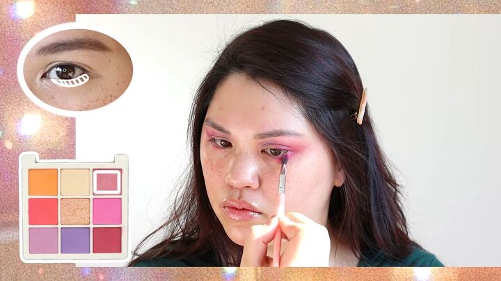 this cute pink purple smokey eye look is perfect for summer, Smoking out the bottom lash line