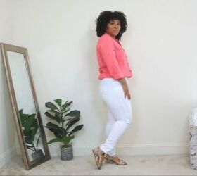 how to wear white jeans in summer 1 pair of jeans 4 cute outfits, White jeans with a pink shirt