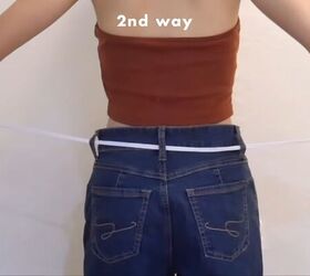 how to make jeans tighter without a belt diy shoelace hack, Feeding the shoelace through the belt loops