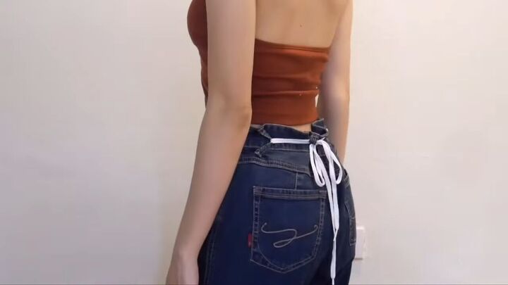 how to make jeans tighter without a belt diy shoelace hack, How do I make my jeans waist tighter