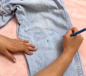 how to embroider jeans add cute cat faces to the knees, Tracing the cat face