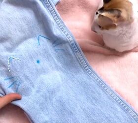 how to embroider jeans add cute cat faces to the knees, Embroidering on jeans