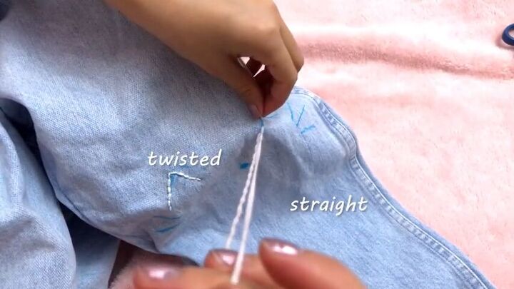 how to embroider jeans add cute cat faces to the knees, Embroider on jeans