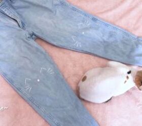 how to embroider jeans add cute cat faces to the knees, How to embroider jeans