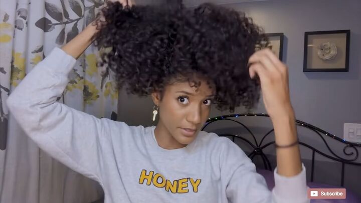 super quick curly hair night routine how to protect curls at night, Pulling curls out of the high puff