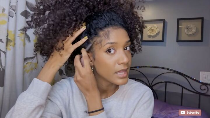 super quick curly hair night routine how to protect curls at night, Applying oil to the edges