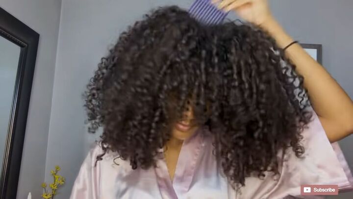 super quick curly hair night routine how to protect curls at night, Using a pick on curly hair