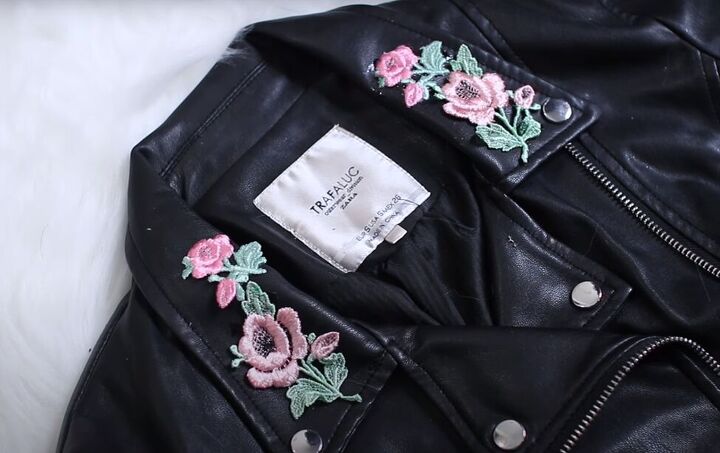 how to make a cute diy floral moto jacket using appliques, How to apply appliques to leather