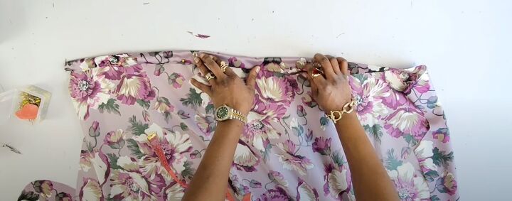 how to make a summery diy wide leg jumpsuit in just 1 hour, Double folding the edges to make casing