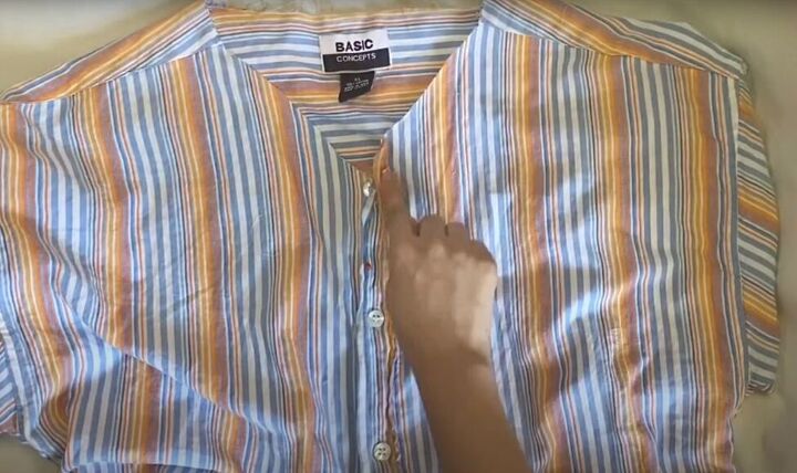 diy button up shirt refashion turn a shirt into a cute ruffle top, Making neckline binding