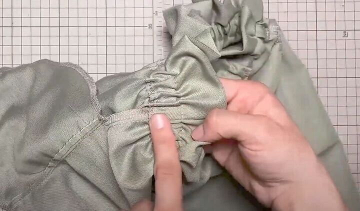 how to make an easy diy paper bag skirt from scratch, Sewing the elastic into the casing seams