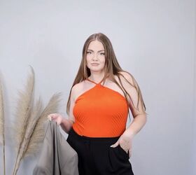 11 piece summer capsule wardrobe for 2022 plus 20 outfit ideas, Bright orange halter top
