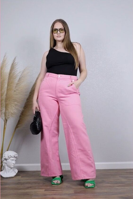 11 piece summer capsule wardrobe for 2022 plus 20 outfit ideas, Pink wide leg Jeans