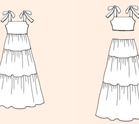 how to make a summery diy maxi dress with a tiered skirt, Sketch of the DIY maxi dress