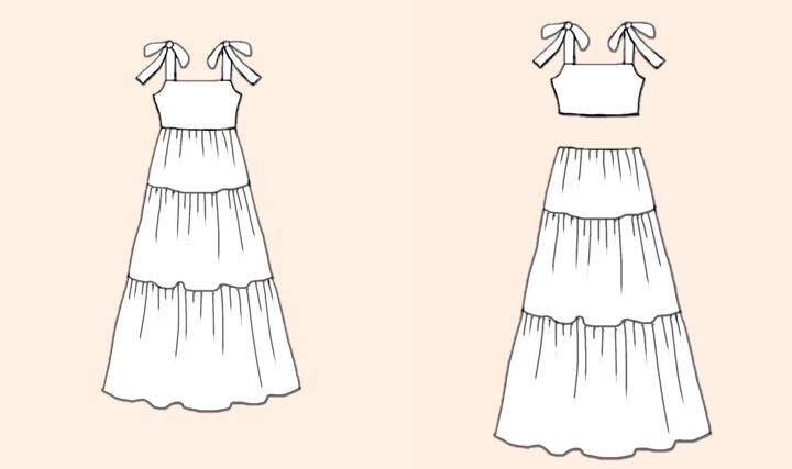 how to make a summery diy maxi dress with a tiered skirt, Sketch of the DIY maxi dress