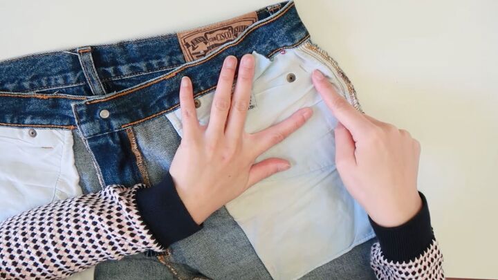how to downsize jeans fix a broken zipper mend your clothes, Sewing the jeans