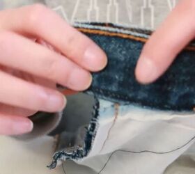how to downsize jeans fix a broken zipper mend your clothes, Taking in jeans at the waist