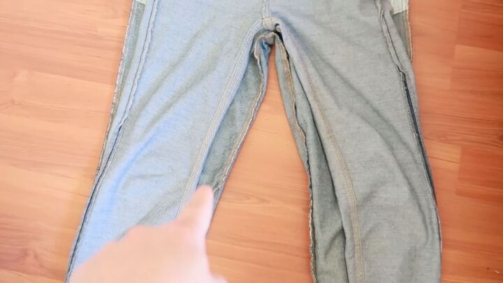 how to downsize jeans fix a broken zipper mend your clothes, Taking in jean legs