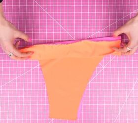 how to make high waisted bikini bottoms inspired by 80s swimwear, Tucking the band