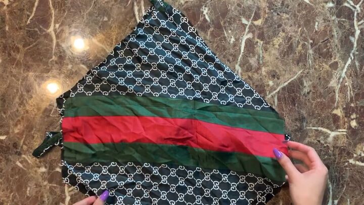 how to make a diy backless silk top out of a gucci inspired scarf, Sandwiching the straps in the middle